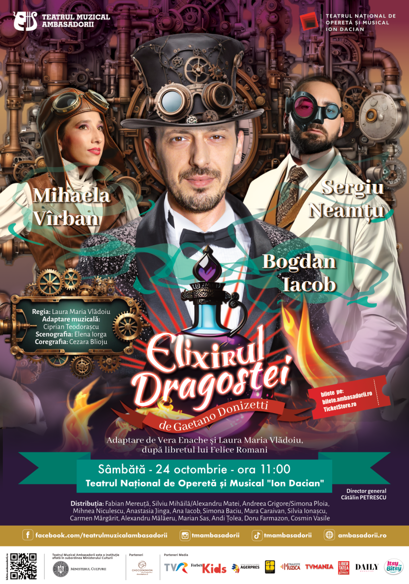 Afis Elixirul Dragostei 24 oct TMA – prima participare la FNT (Festivalul Național de Teatru)